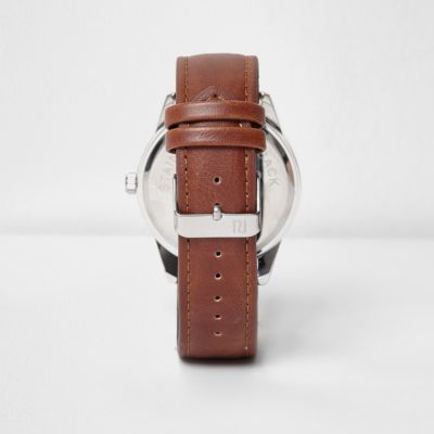 Brown leather look strap watch